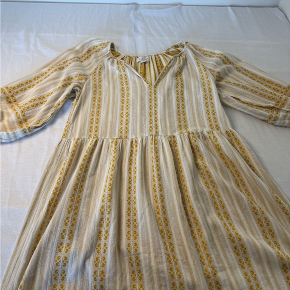 Velvet Striped Yellow and Cream Mini Dress - Picture 2 of 7